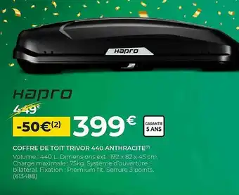 Feu Vert Coffre De Toit Trivor 440 Anthracite Hapro offre