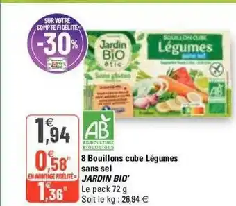 G20 8 Bouillons Cube Légumes Sans Sel Jardin Bio' offre