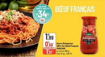 G20 Sauce Bolognaise 100% Pur Boeuf Français Panzani offre