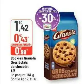 G20 Cookies Granola Gros éclats De Chocolat Lu offre