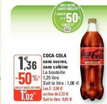 G20 Coca-cola Sans Sucres, Sans Caféine offre