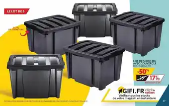 Gifi Lot De 5 Box 30l Avec Couvercle offre