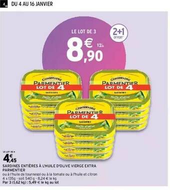 Intermarché Sardines Entières à L'huile D'olive Vierge Extra Parmentier offre