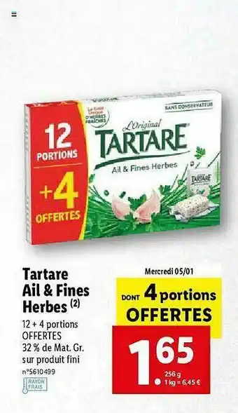 Lidl Tartare Ail & Fines Herbes offre