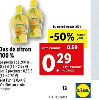 Lidl Jus De Citron 100% offre