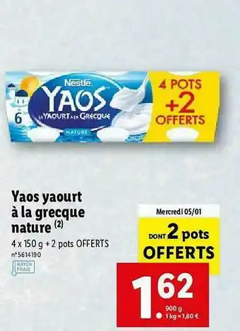 Lidl Yaos Yaourt à La Grecque Nature Nestlé offre