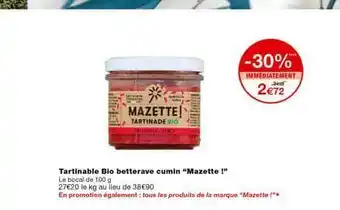 Monoprix Tartinable Bio Betterave Cumin offre