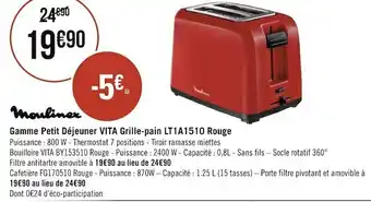 Géant Casino Moulinex gamme petit déjeuner vita grille-pain lt1a1510 rouge offre