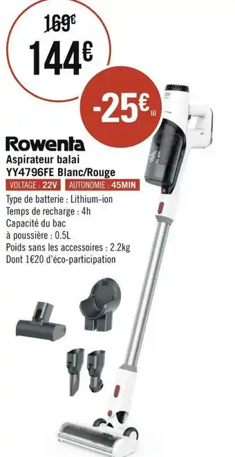 Géant Casino Aspirateur balai yy4796fe blanc/rouge offre