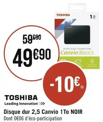 Géant Casino Toshiba disque dur 2,5 canvio 1to noir offre