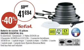 Géant Casino Batterie de cuisine 15 pièces ingenio essential gris offre