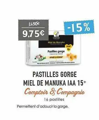 Naturalia Pastilles Gorge Miel De Manuka Iaa 15+ Comptoir & Compagnie offre