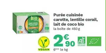Picard Purée Cuisinée Carotte, Lentille Corail, Lait De Coco Bio offre