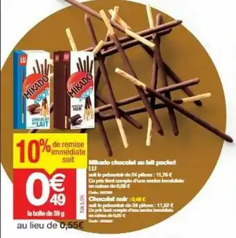 Promocash Mikado Chocolat Au Lait Pocket Lu offre