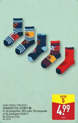 ALDI Disney marvel paw patrol chaussettes licence offre
