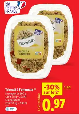 Lidl Saladinettes taboulé à l'orientale offre