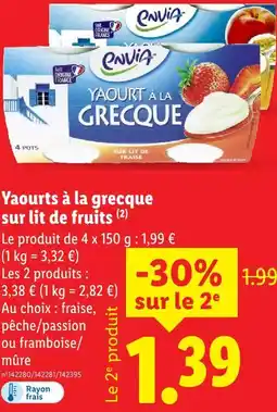 Lidl Envia yaourts à la grecque sur lit de fruits offre