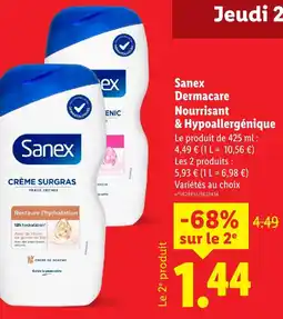 Lidl Sanex dermacare nourrissant & hypoallergénique offre