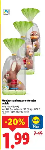Lidl Favorina moulages animaux en chocolat au lait offre