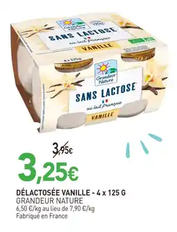 naturéO Grandeur nature délactosée vanille - 4 x 125 g offre