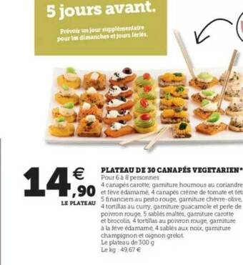 Super U Plateau De 30 Canapés Végétarien offre