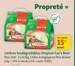 Maxi Zoo Cat's best litières biodégradables original offre