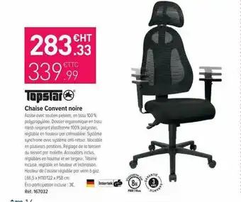 Top Office Chaise Convent Noire Topstar offre