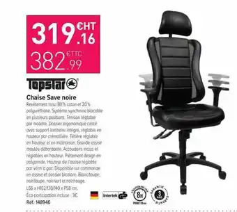 Top Office Chaise Save Noire Topstar offre