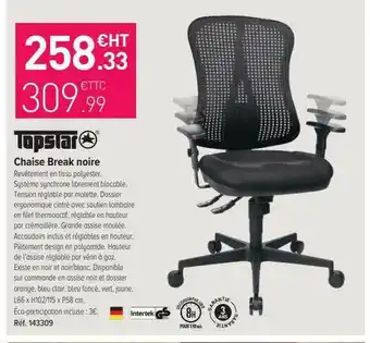 Top Office Chaise Break Noire Topstar offre