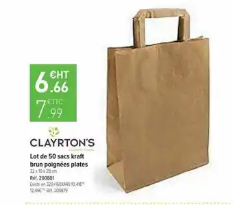 Top Office Lot De 50 Sacs Kraft Brun Poignées Plates Clayrton's offre