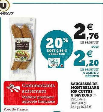 U Express Saucisses De Montbéliard Igp Cuites U Saveurs offre