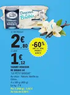 E.Leclerc Le petit basque - yaourt douceur de brebis offre