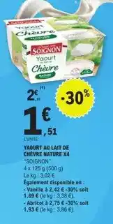 E.Leclerc Soignon - yaourt au lait de chèvre nature x4 offre