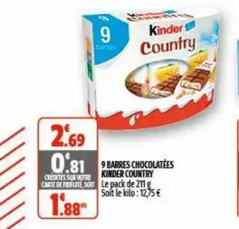 Coccinelle Supermarché 9 Barres Chocolatées Kinder Country offre