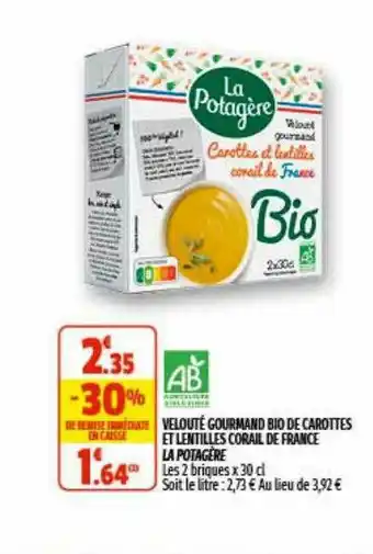 Coccinelle Supermarché Velouté Gourmand Bio De Carottes Et Lentilles Corail De France La Potagère offre