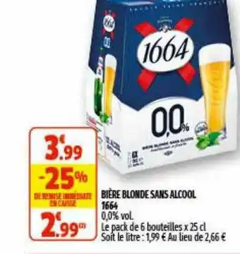 Coccinelle Supermarché Bière Blonde Sans Alcool 1664 offre