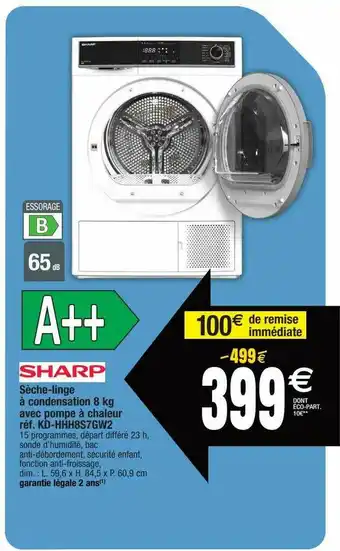 Migros Sèche-linge à Condensation 8 Kg Avec Pompe à Chaleur Sharp offre