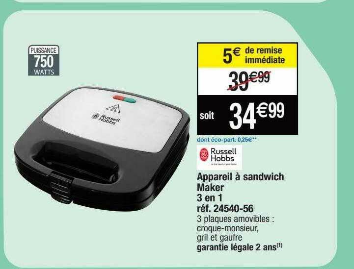 Promo Appareil à Sandwich Maker 3 En 1 Russell Hobbs chez Migros