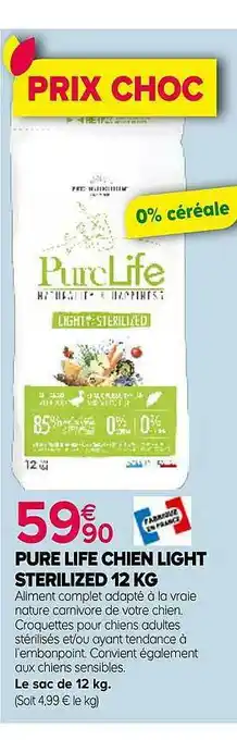 Kiriel Pure Life Chien Light Sterilized 12 Kg offre
