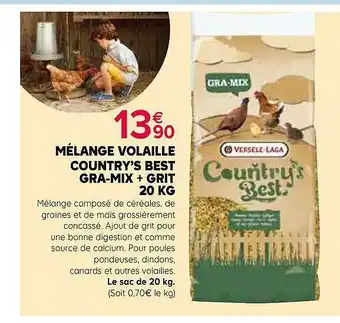 Kiriel Mélange Volaille Country's Best Gra-mix + Grit 20 Kg Versele Laga offre