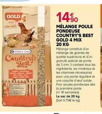 Kiriel Mélange Poule Pondeuse Country's Best Gold 4 Mix 20 Kg offre