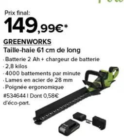 Costco Greenworks Taille-haie 61 cm de long offre
