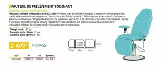 Distri Club Médical Fauteuil De Prélèvement Tournant Carina offre