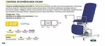 Distri Club Médical Fauteuil De Gynécologie 3 Plans Carina offre
