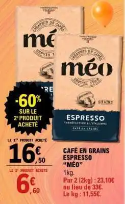 E.Leclerc Café en grains Espresso Méo offre
