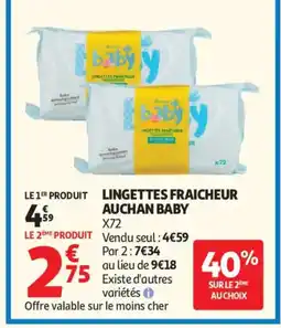 Auchan Supermarché AUCHAN BABY Lingettes fraicheur offre