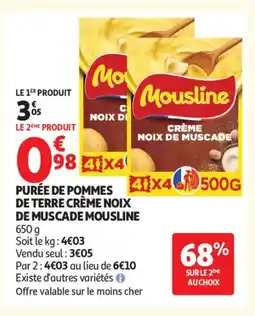 Auchan Supermarché MOUSLINE Purée de pommes de terre crème noix de muscade offre