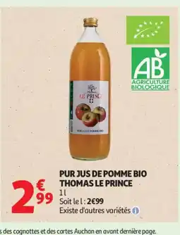 Auchan Supermarché LE PRINCE Pur jus de pomme bio thomas offre
