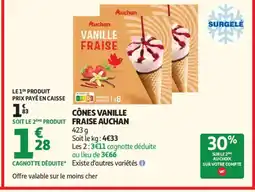 Auchan Supermarché AUCHAN Cônes vanille fraise offre