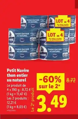 Lidl PETIT NAVIRE thon entier au naturel offre